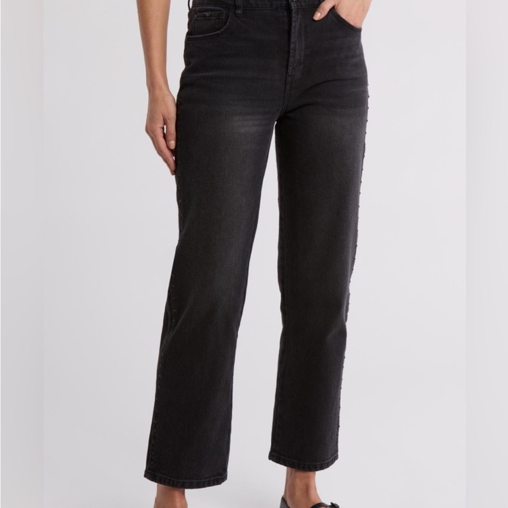 Kenzie Jeans The Astrid High Rise Straight Studded Black Jeans